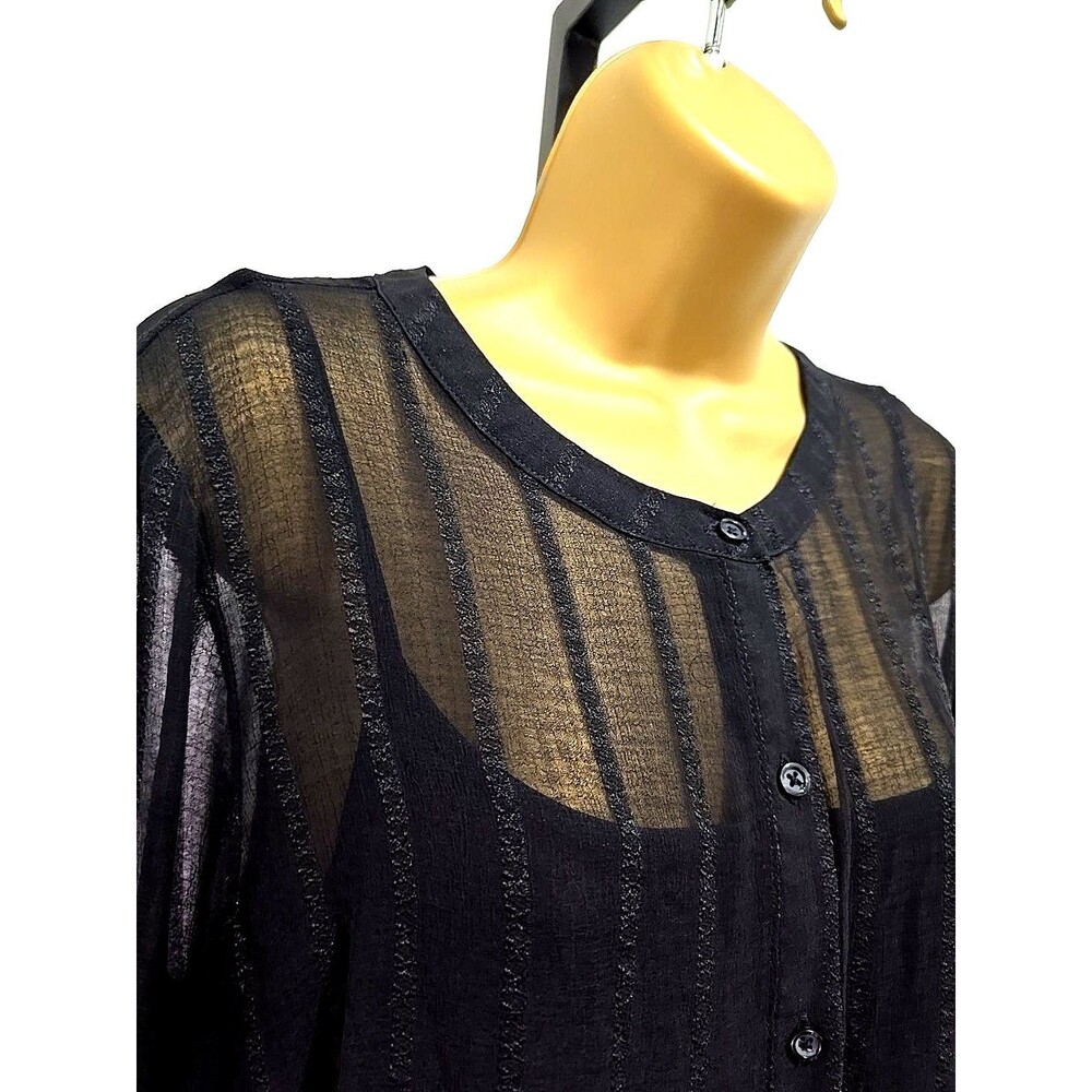Black Sheer Blouse Cami Set L Embroidered Sleeve Whimsigoth Office Career Siren